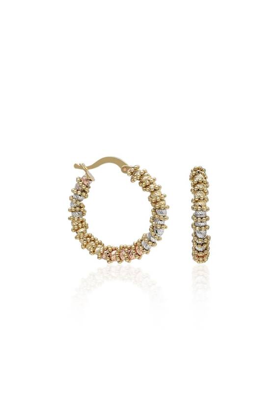 14 Ayar Altın Dorika Toplu Sarmal Halka Küpe - 1