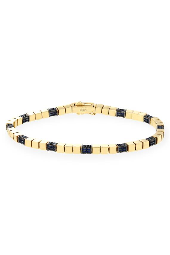 14 Ayar Altın Lacivert Taşlı Erkek Bileklik - 1