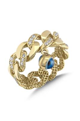 14 ayar Altın Nazar Boncuklu Gurmet Zincir Yüzük - Diva