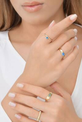 14 ayar Altın Nazar Boncuklu Yüzük - 2