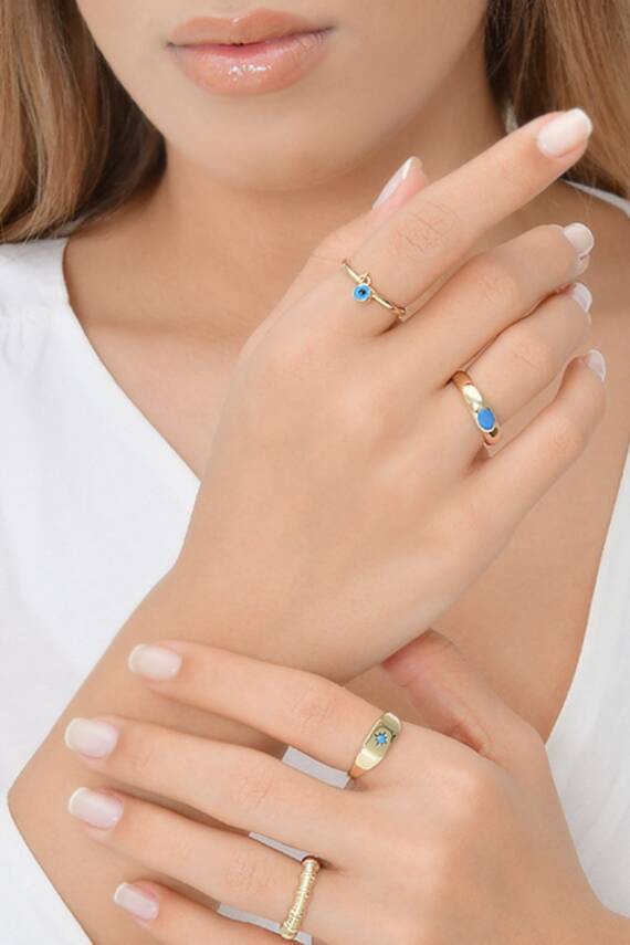 14 ayar Altın Nazar Boncuklu Yüzük - 2