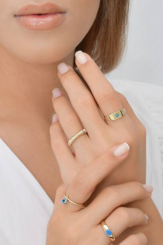 14 ayar Altın Nazar Boncuklu Yüzük - 3