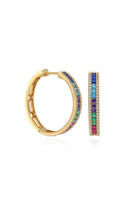 14 Ayar Altın Renkli Taşlı Halka Küpe - Diva