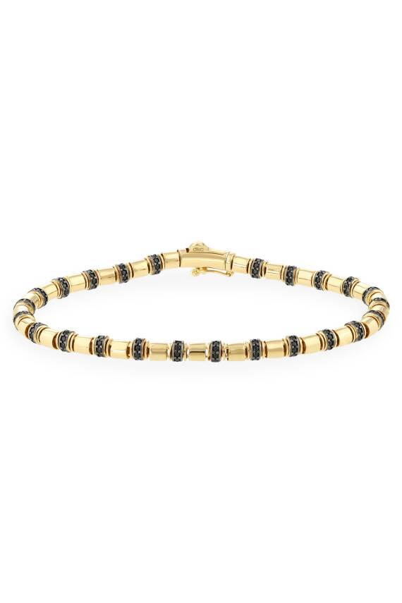 14 Ayar Altın Siyah Taşlı Erkek Bileklik - 1