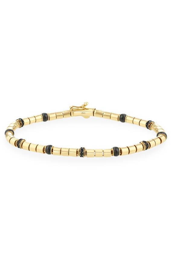 14 Ayar Altın SiyahTaşlı Erkek Bileklik - 1