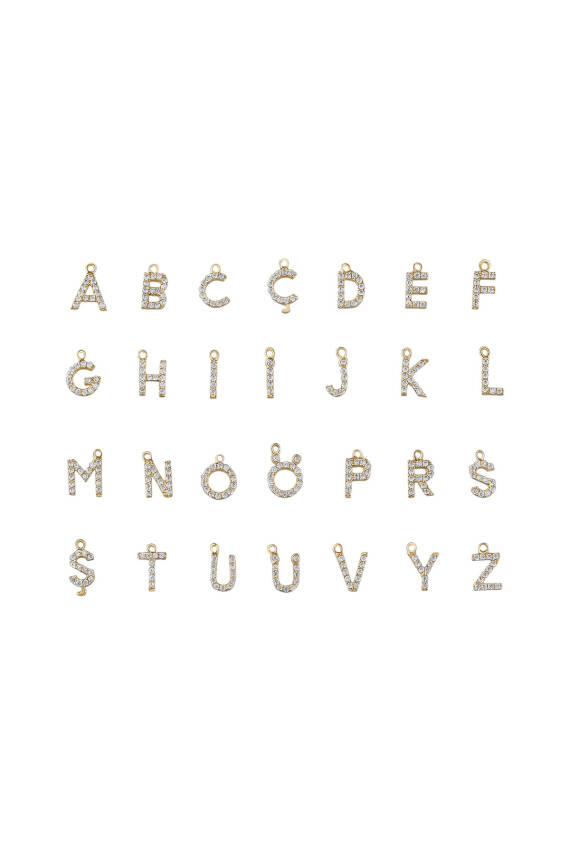 14 Ayar Altın Taşlı Harf Kolye - 2