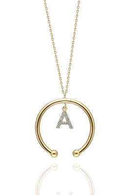 14 Ayar Altın Taşlı Harf Kolye - Diva