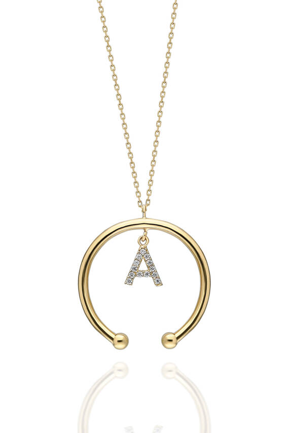 14 Ayar Altın Taşlı Harf Kolye - 1